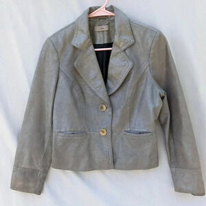 I.‎E  Leather Blazer Jacket Tailored Button Down Metallic Cybercore Edgy Y2K